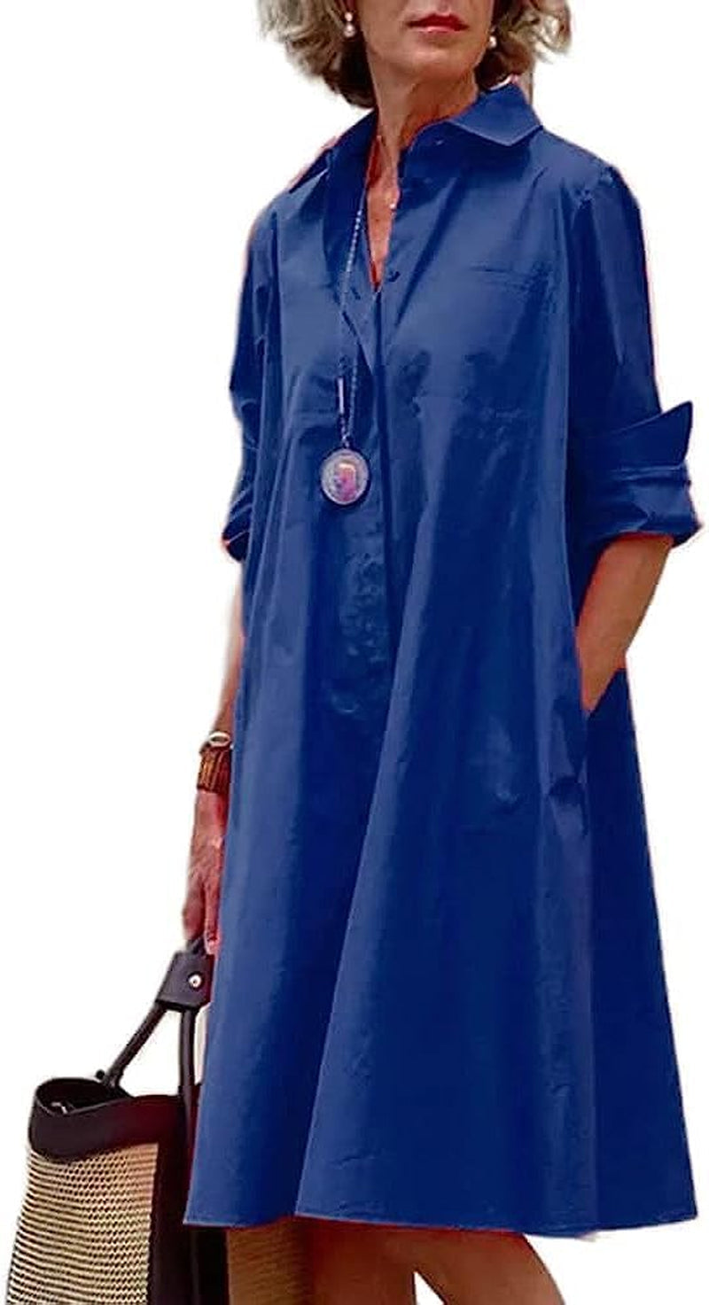 Chic Plus Size Linen Shirt Dress with Pockets - Image 15