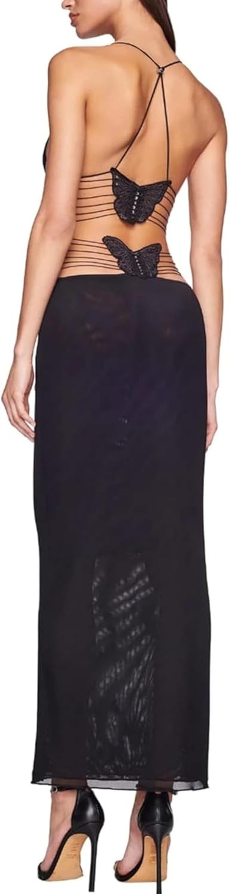 Sheer Butterfly Top Maxi Dress: Elegant Club Party Outfit - Image 11
