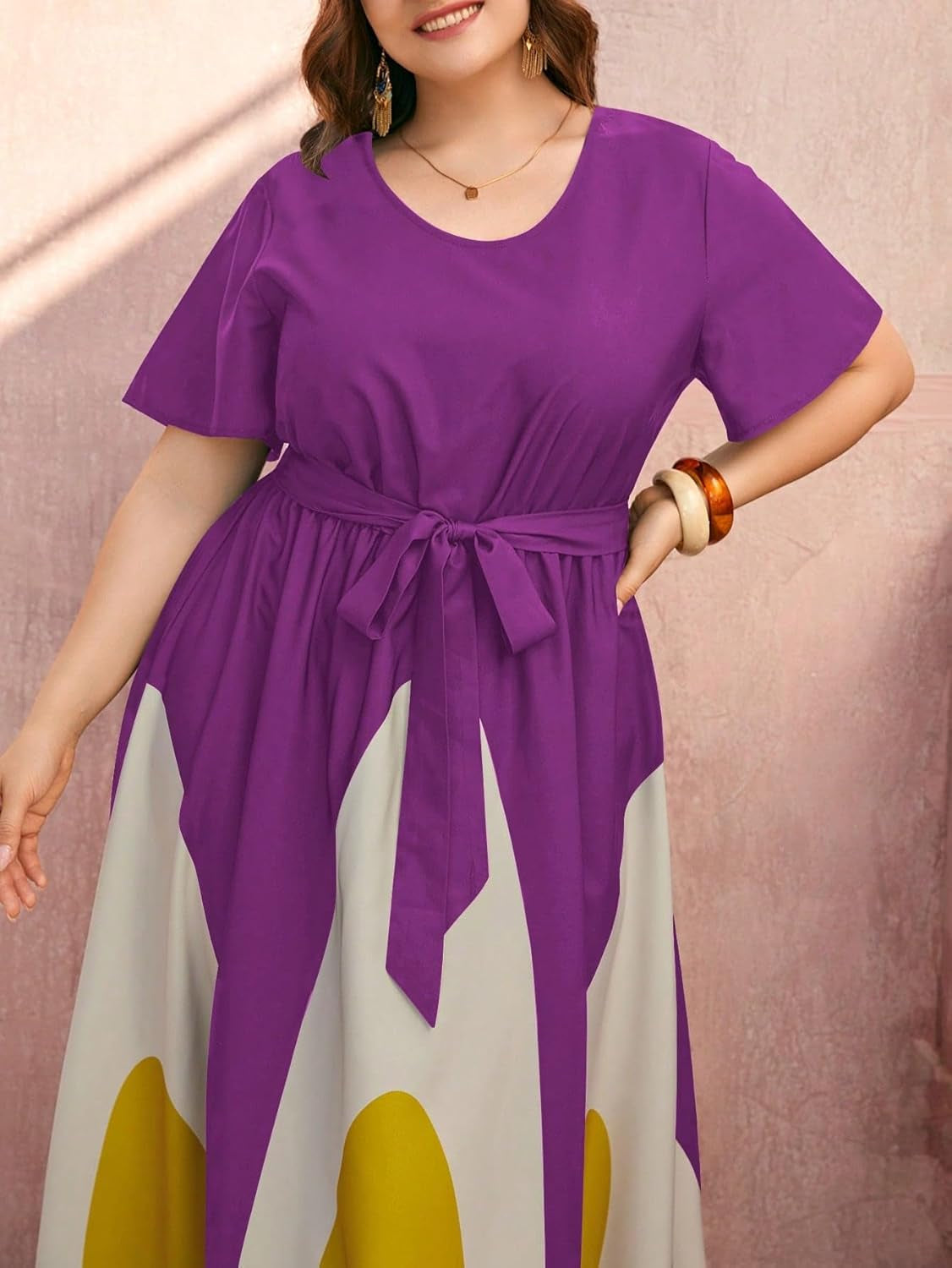 Color Block Belted Flared Midi Dress - Women's Plus Size - Image 4