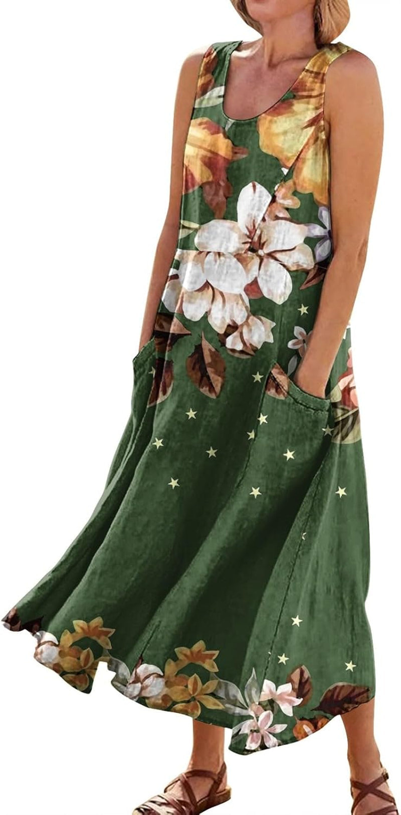 Floral Printed Sleeveless Summer Sundress with Pockets - Women's Casual Beach Long Dress 2024 - Image 47