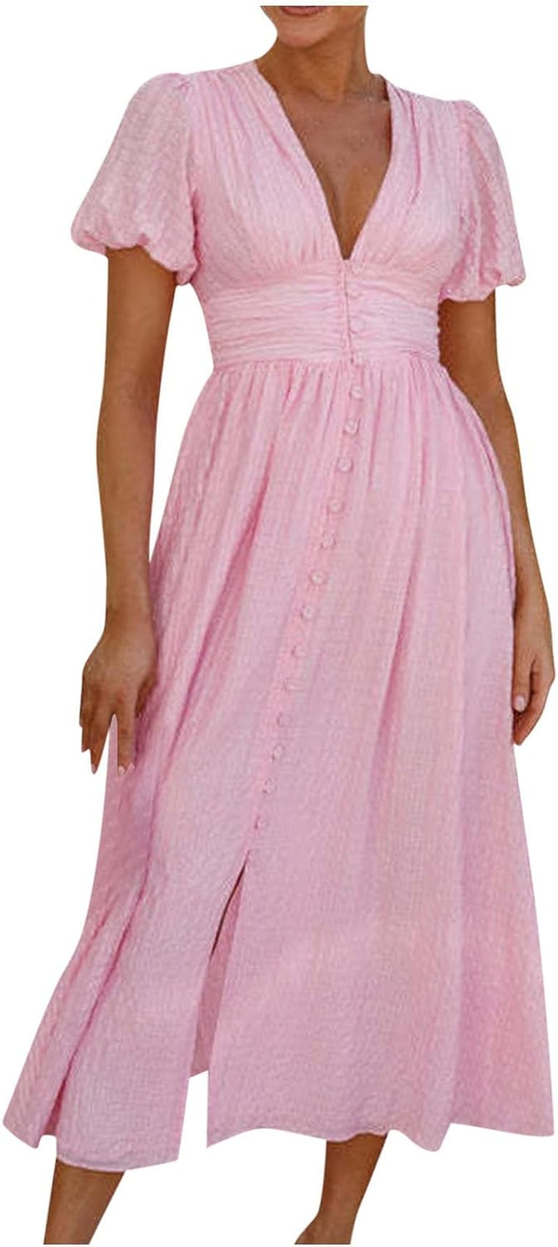 Summer Chic Button-Down Maxi Dress with Puffy Sleeves and Ruffle Details - Image 19