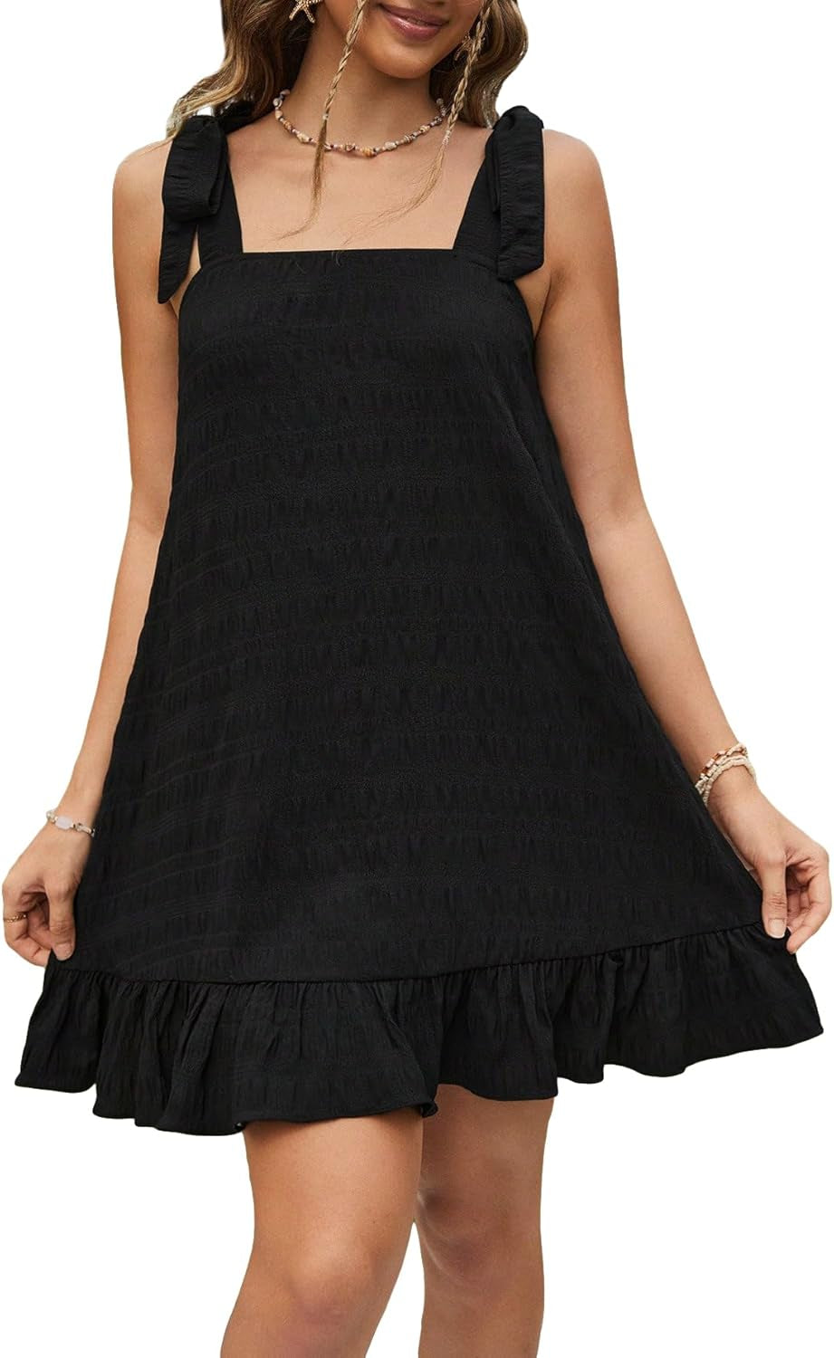 Chic Summer Ruffle Hem Mini Dress with Tie Knot Detail
