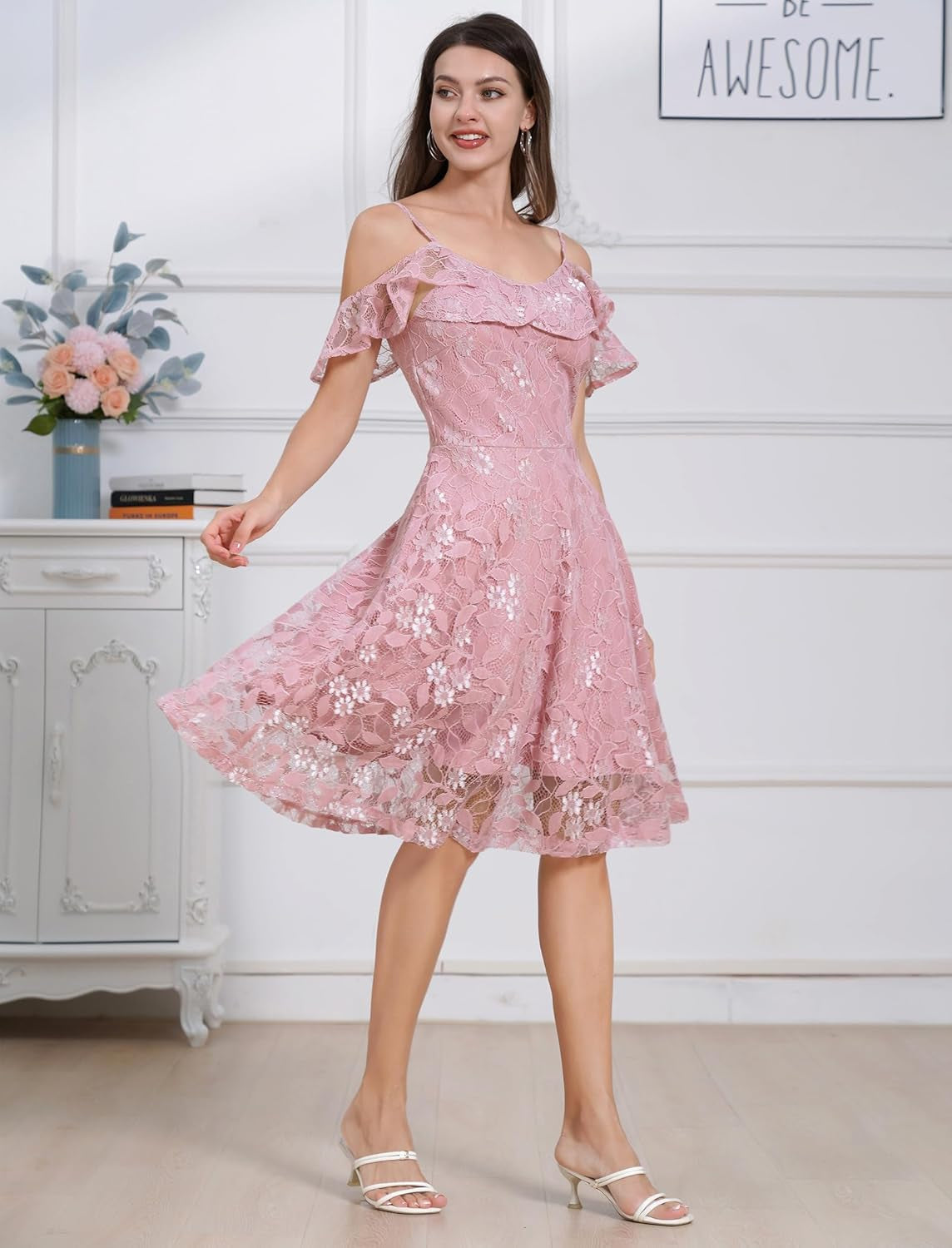 Vintage Lace A-Line Party Dress for Women - Image 3