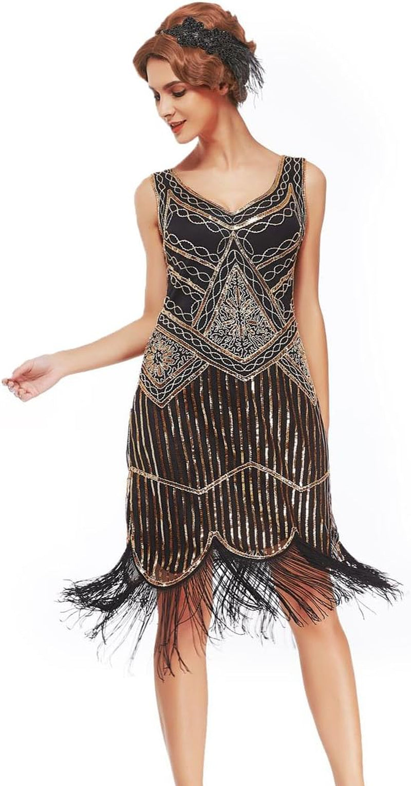 Vintage Glamour: Women's Roaring 20s Gatsby Flapper Dress with Sequin & Bead Detail - Image 7