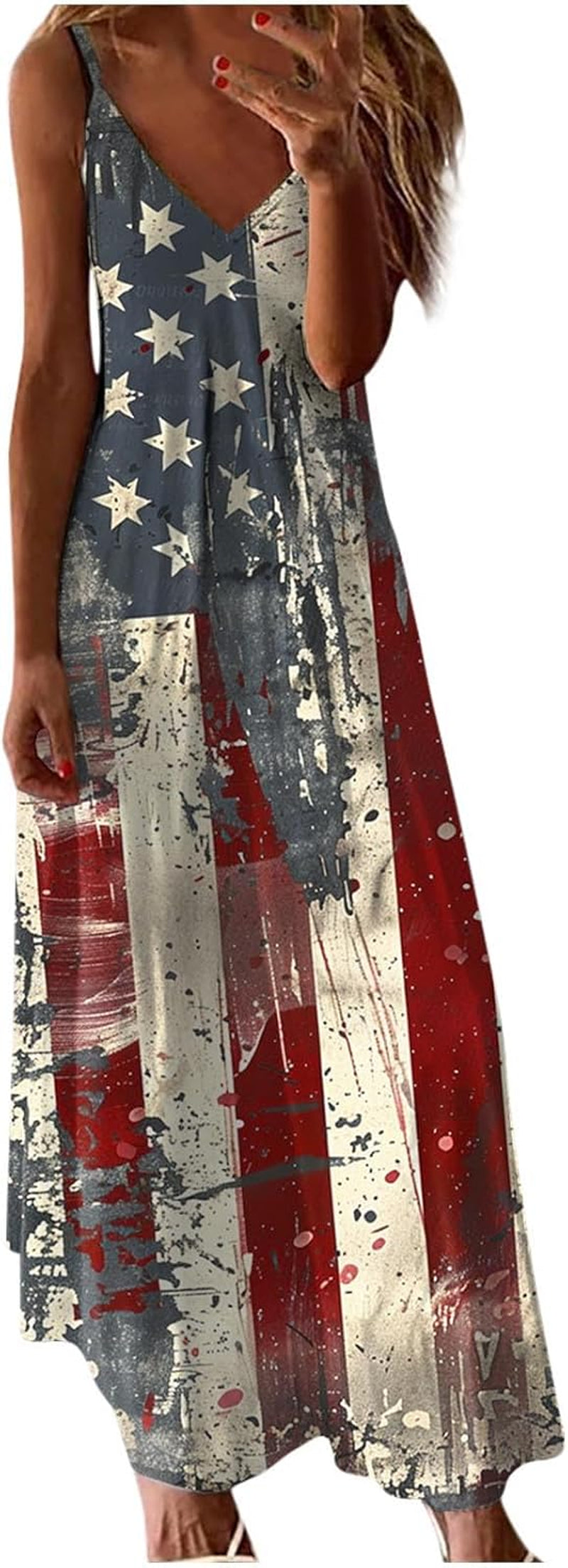 Patriotic Stars & Stripes Maxi Dress - Trendy Sleeveless Summer Sundress - Image 15