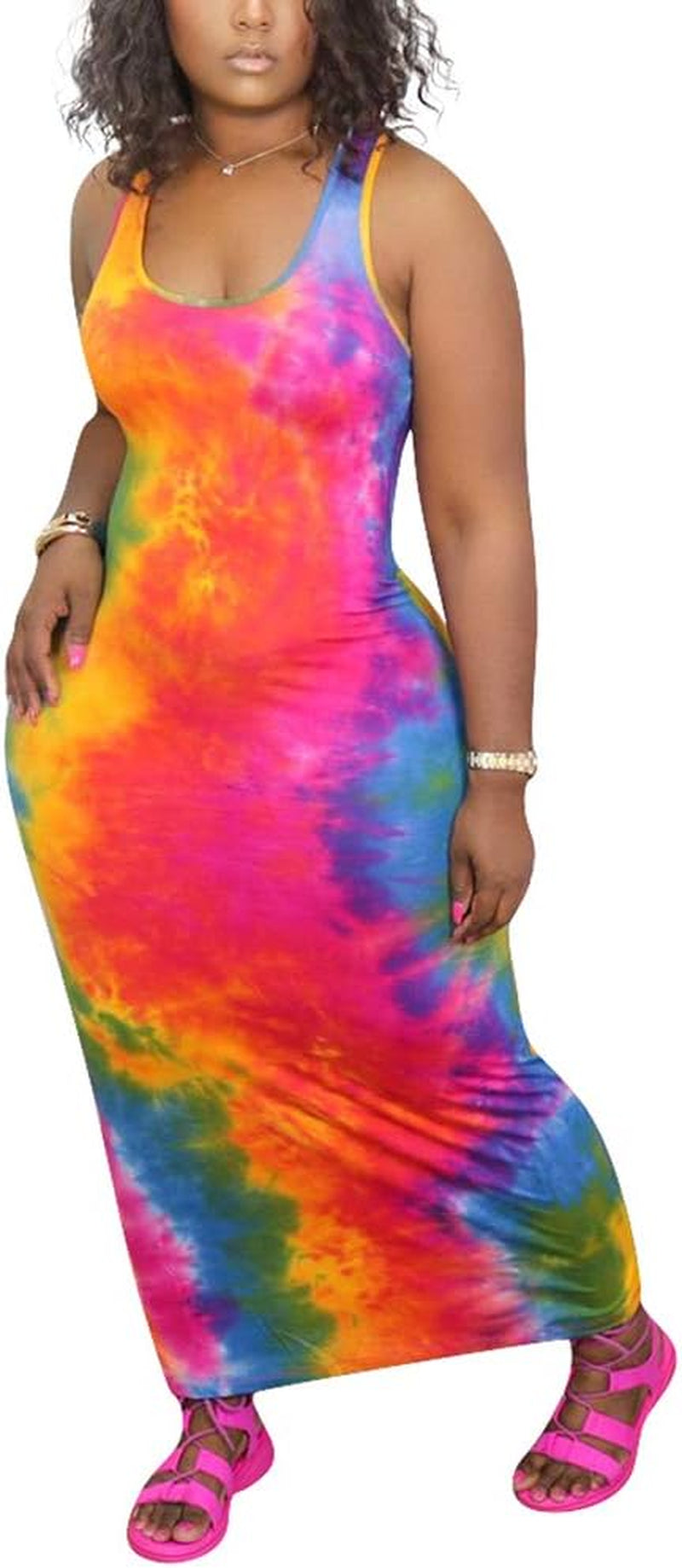 Tie Dye Racerback Bodycon Maxi Dress for Plus Size Women by