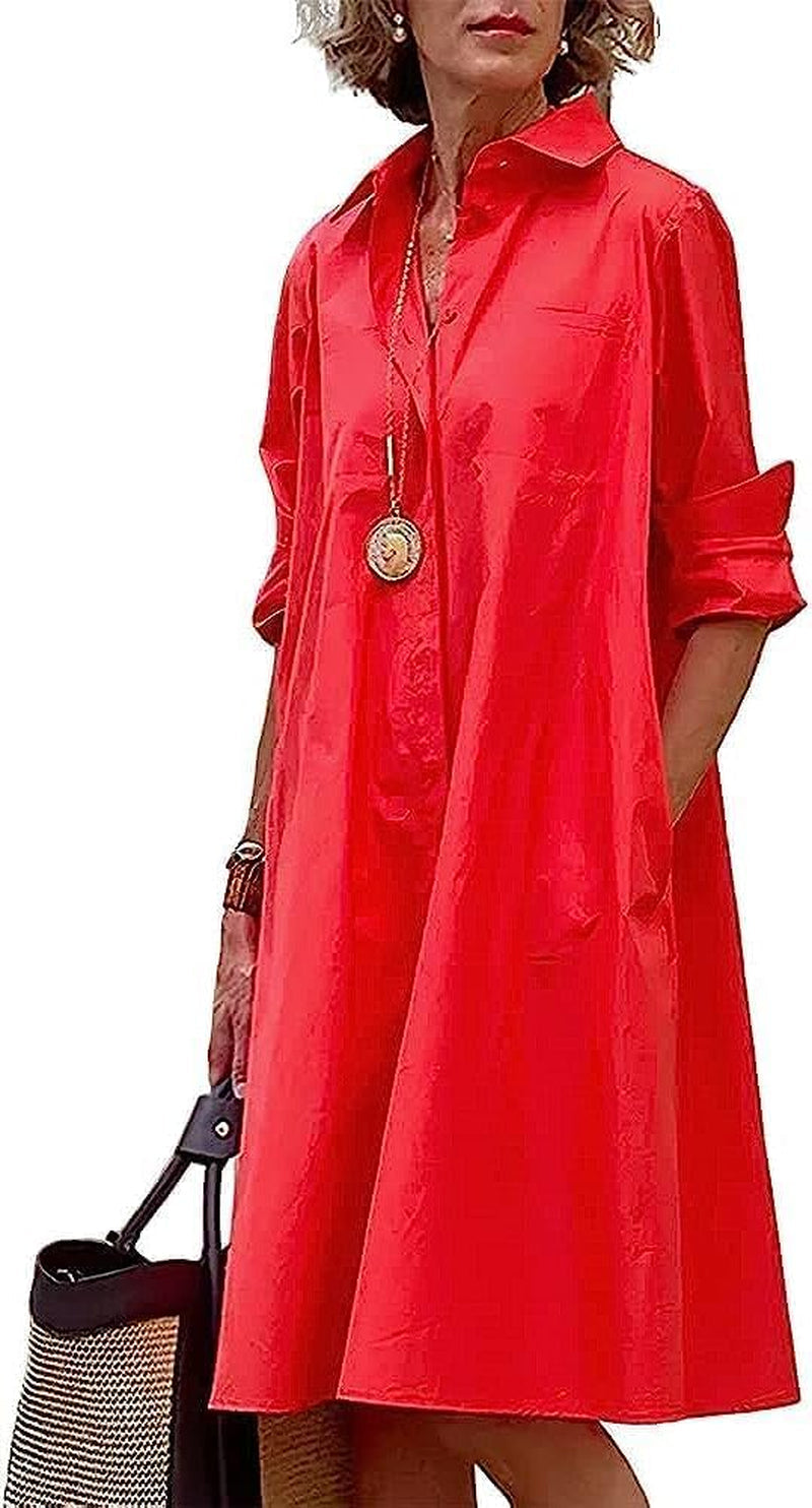 Chic Plus Size Linen Shirt Dress with Pockets - Image 8