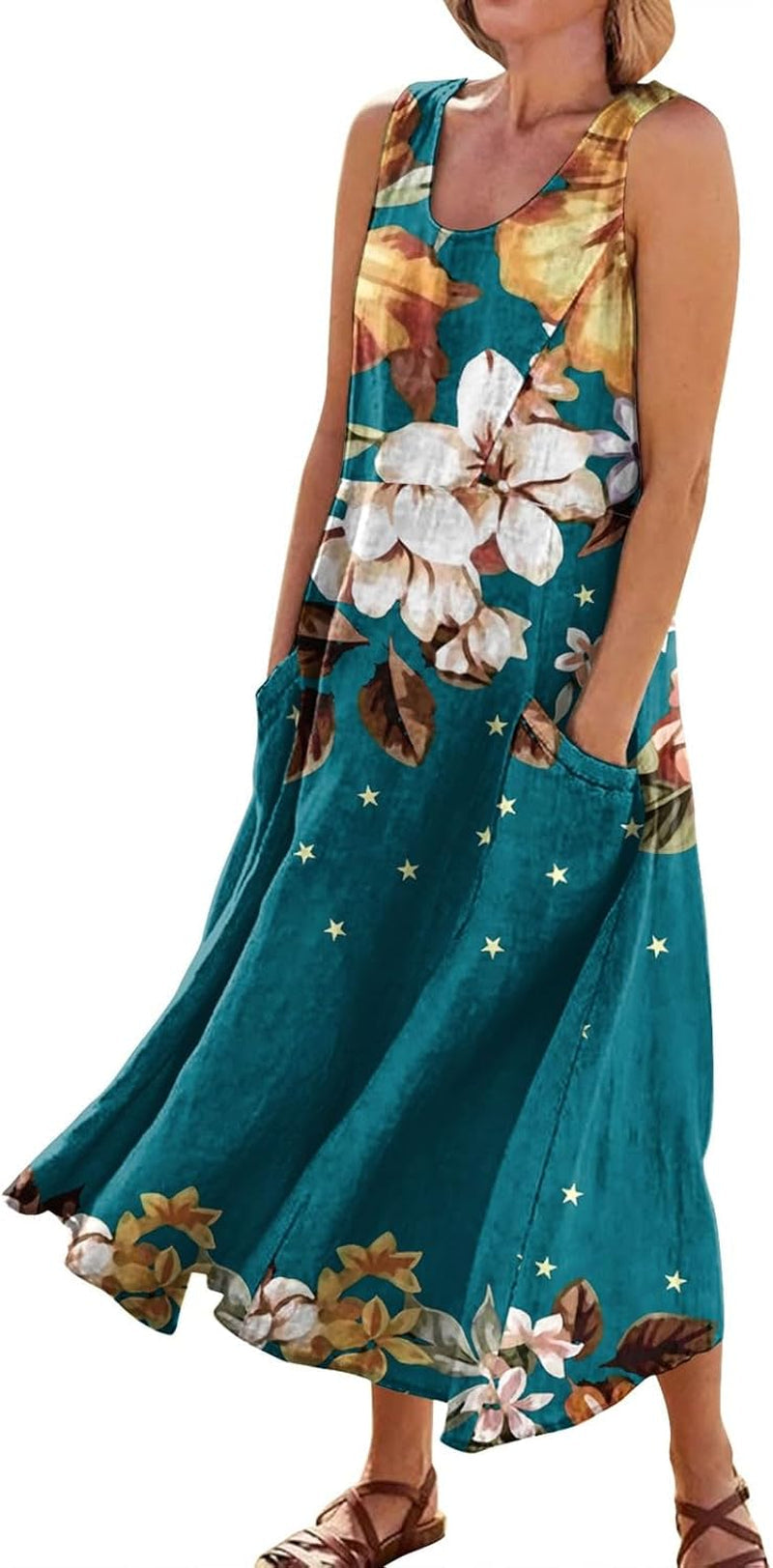 Floral Printed Sleeveless Sundress with Pockets - Women's Casual Summer Dress - Image 31