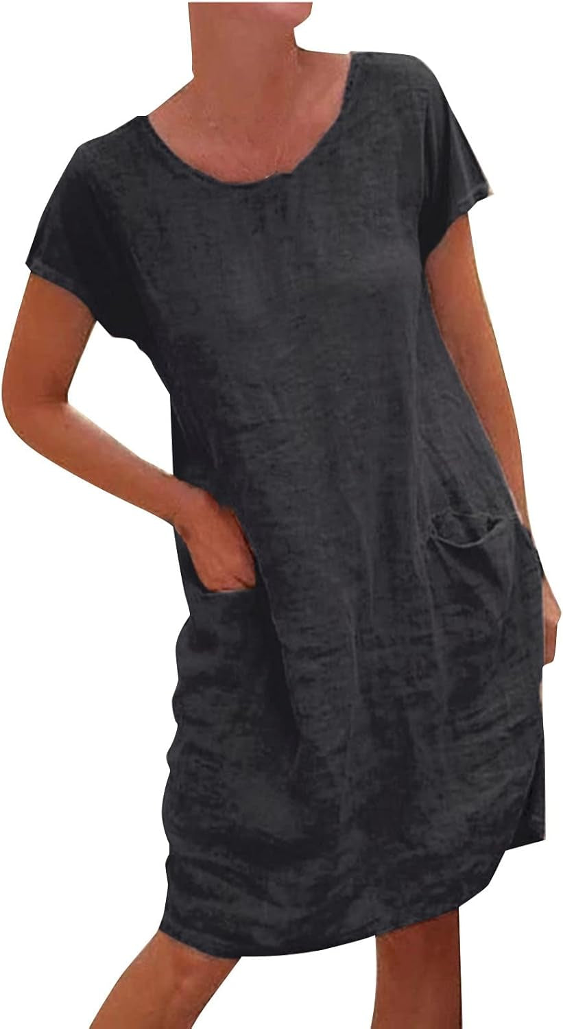 Chic Plus Size Cotton Linen Romper Dress - Casual Short Sleeve Swing Dress 2022 - Image 8