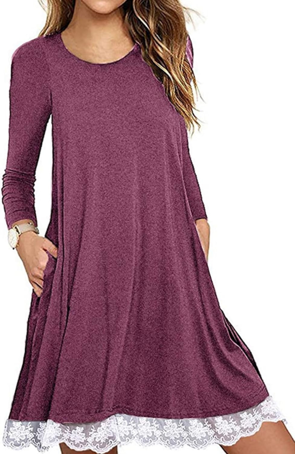 Lace Hem Casual Dress: Long Sleeve with Pockets by - Image 10