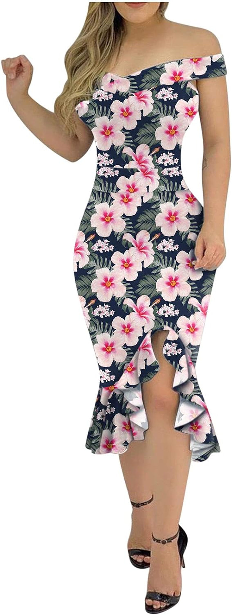 Floral Lace Bodycon Dress with Slit and Ruffles - Image 22