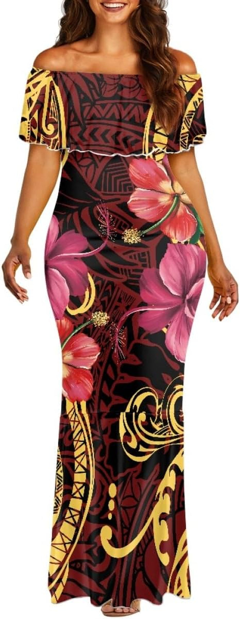 Polynesian Hawaiian Off-Shoulder Bodycon Night Gown - Summer Sexy Dress in Sizes S-7XL - Image 19