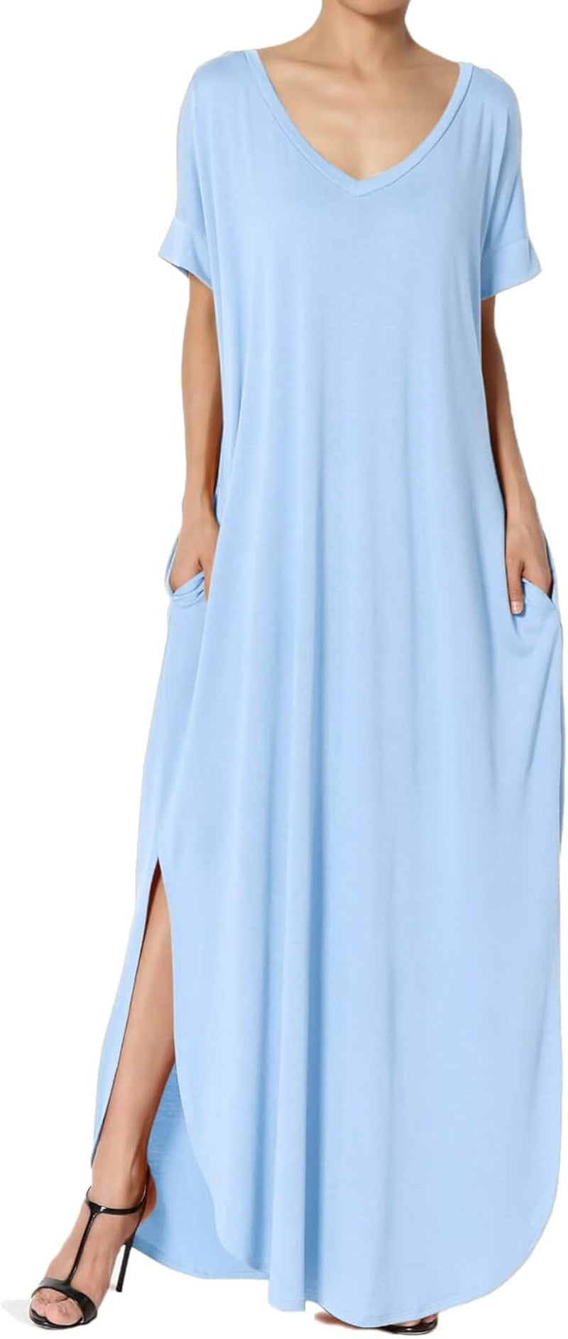 Relaxed Viscose Jersey Maxi Dress with Slit Detail - Image 10