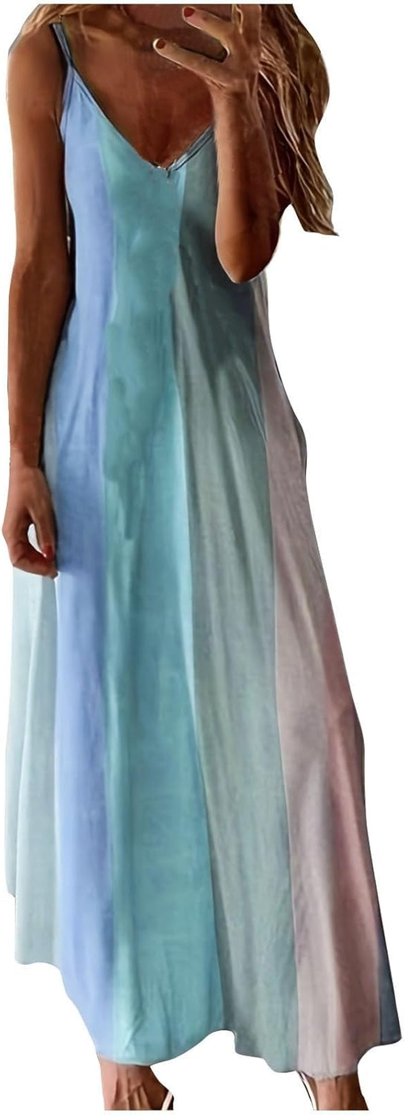 Fashion Color Block Spaghetti Strap Maxi Dress - Perfect for Summer Beach Vacations! - Image 7
