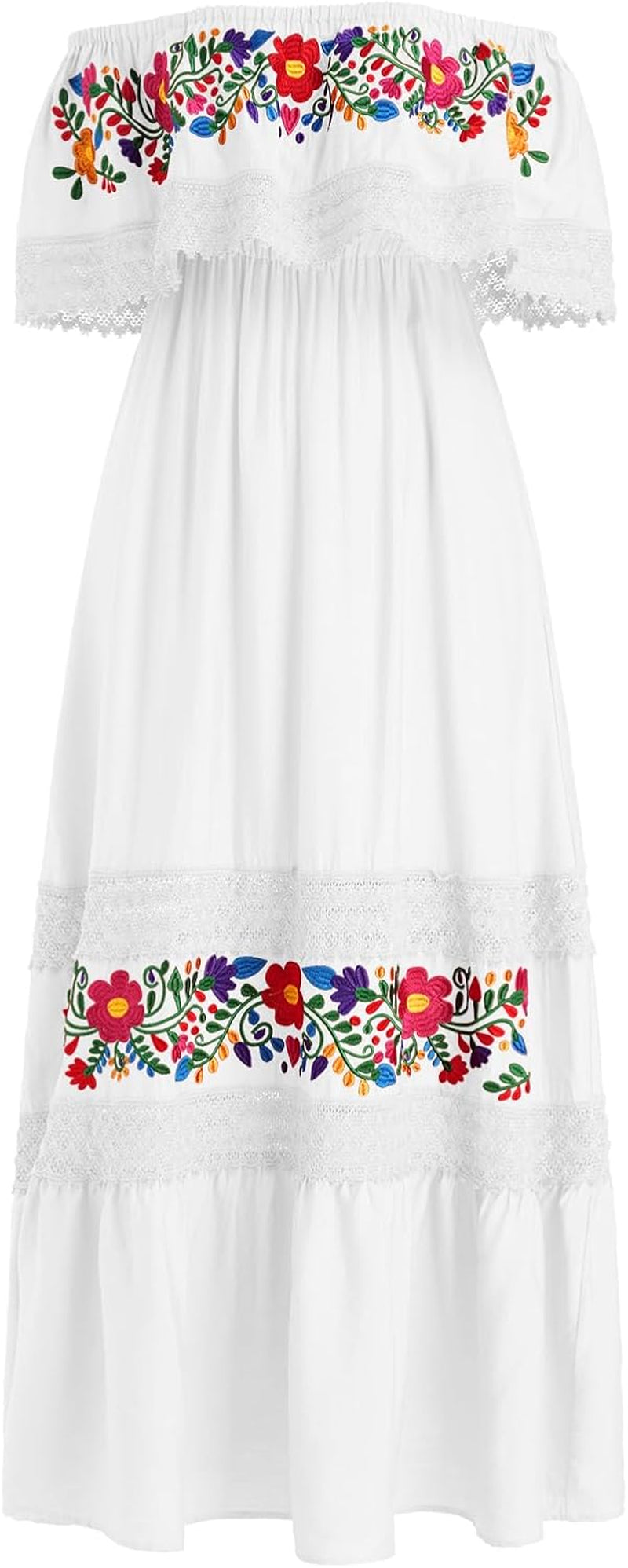 Mexican Fiesta Floral Embroidered Maxi Dress - Off Shoulder Summer Style - Image 13
