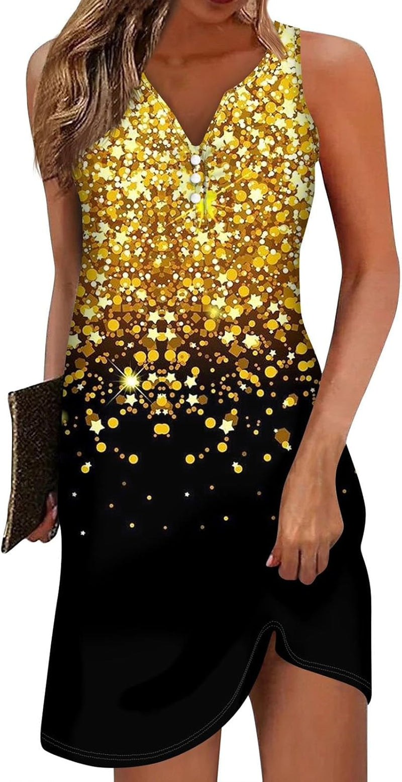 V Neck Sleeveless Printed Mini Sundress - Sling Lightweight Tank Dress - Image 18