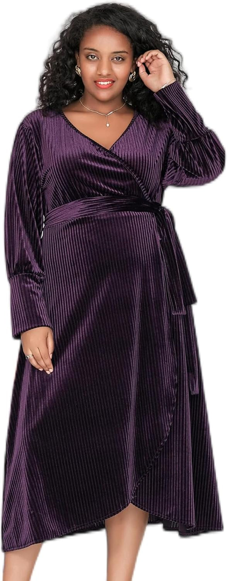 Velvet V-Neck Wrap Dress: Plus Size Cocktail Party & Wedding Guest Attire - Image 14