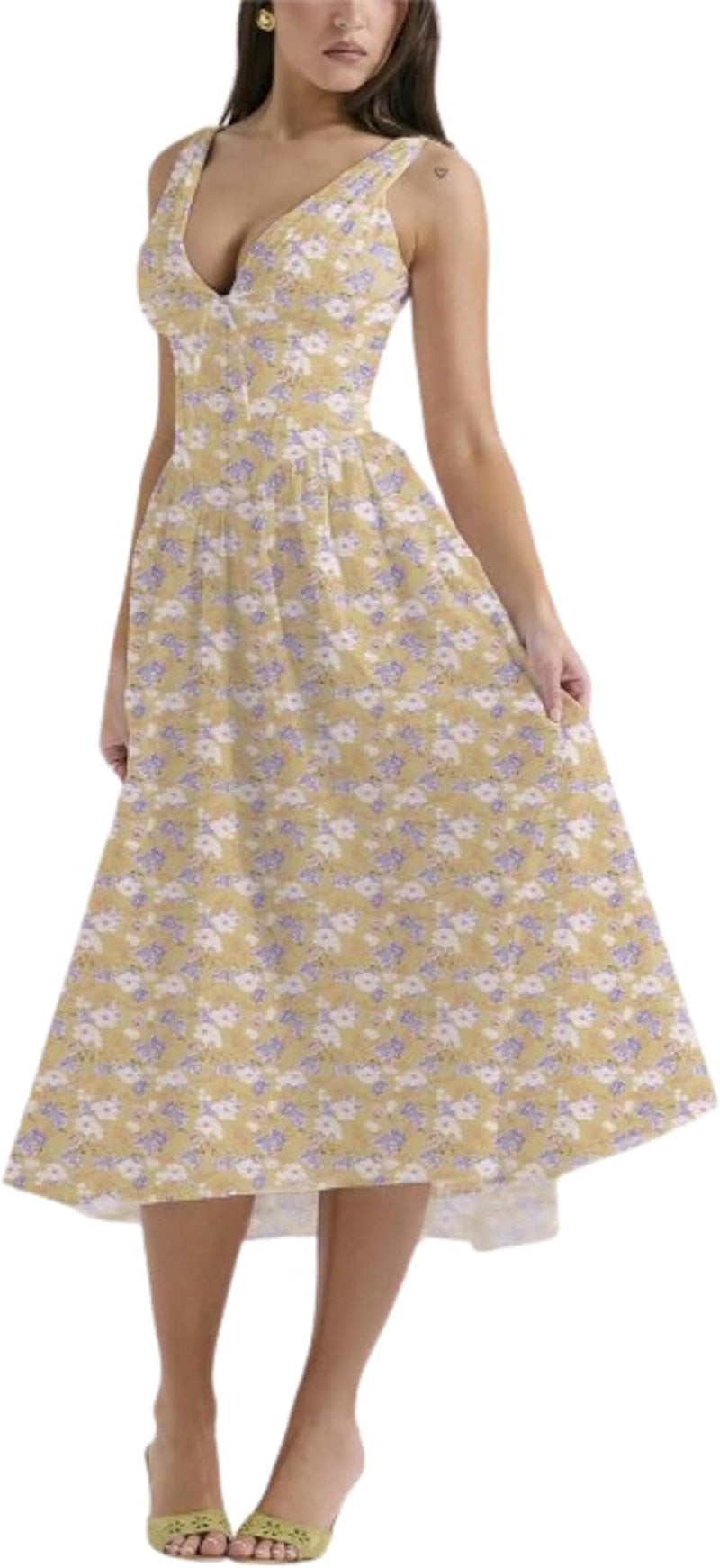 Floral Fairy Swing Maxi Dress with Plunging Neckline - Image 16