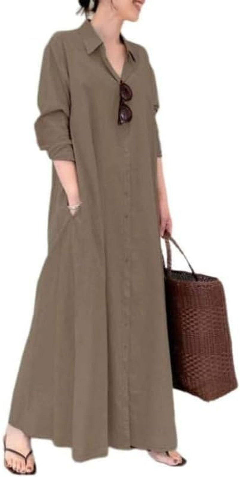 Chic Long Sleeve Shirt Dress with Pockets for Women - Image 14