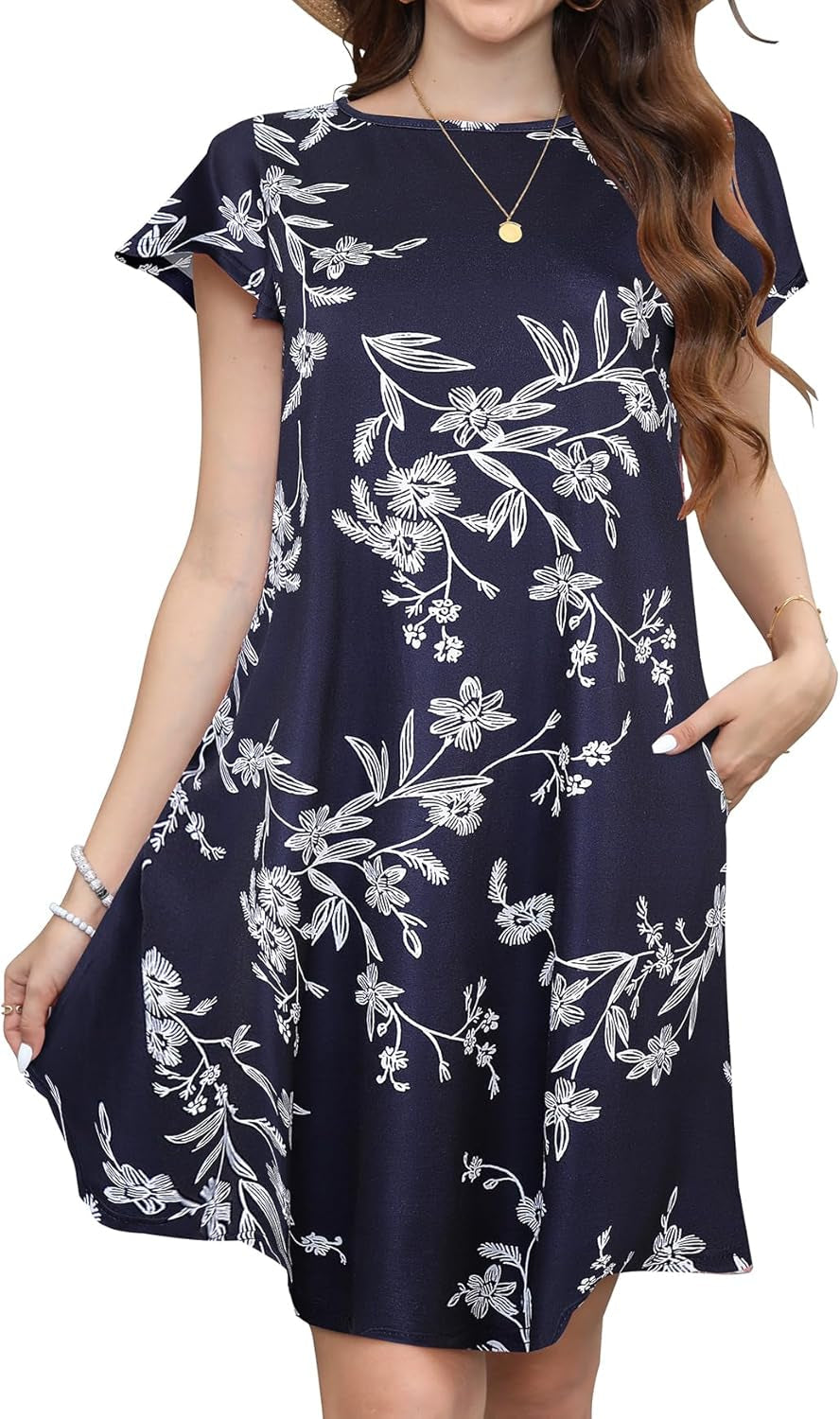 Summer Floral T Shirt Dress for Women - Casual Beach Sundress with Pockets - Image 8