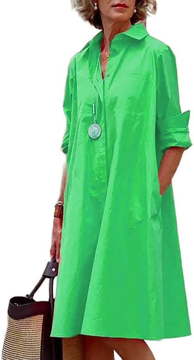 Chic Plus Size Linen Shirt Dress with Pockets - Image 21