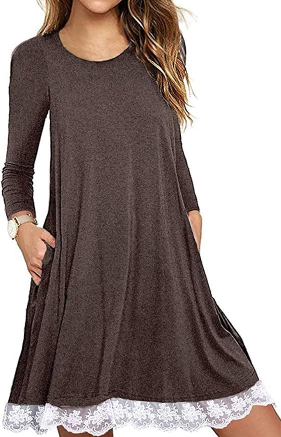 Lace Hem Casual Dress: Long Sleeve with Pockets by - Image 12
