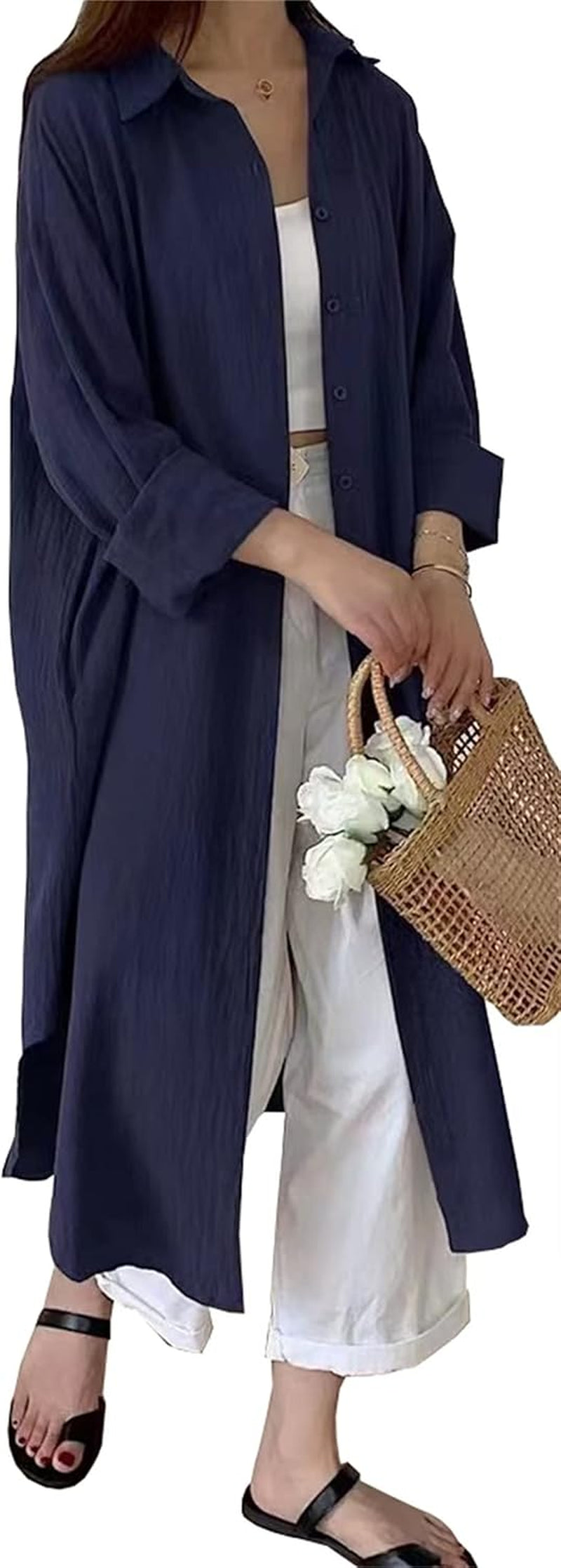 Chic Maxi Shirt Dress for Women - Long Sleeve Button Down Style - Image 7