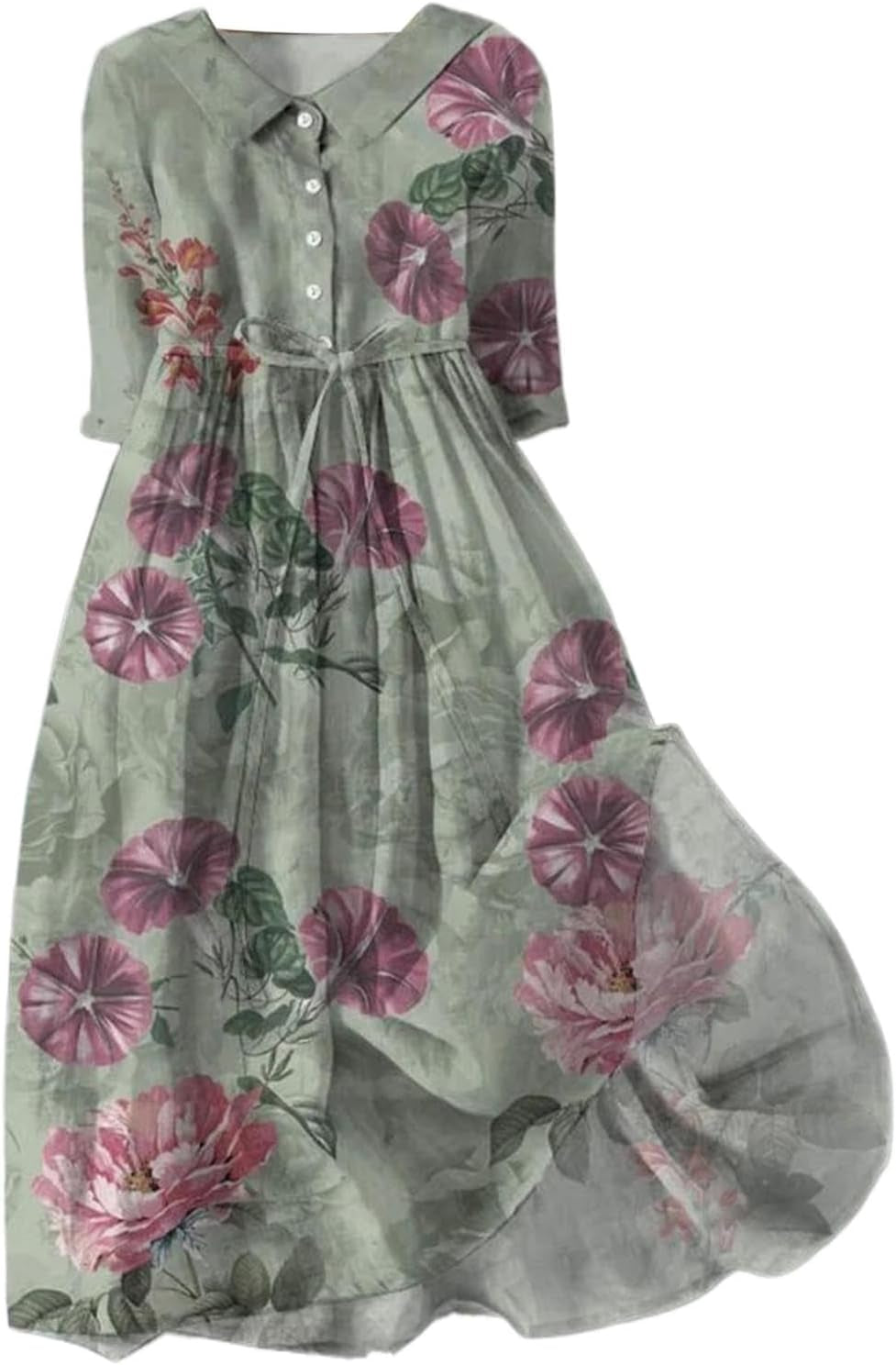 Floral Button-Up Maxi Shirt Dress for Women - Image 5