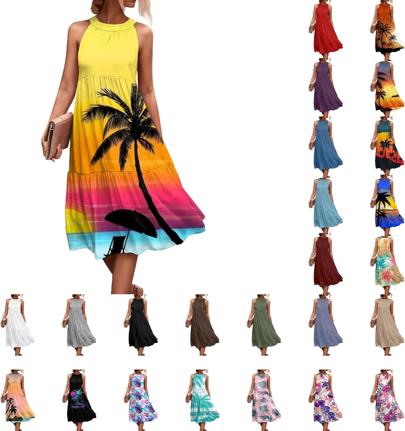 Beach Color Block Summer Dresses 2024: Stylish Sleeveless Halter Neck Dress for Women, S-5XL - Image 16