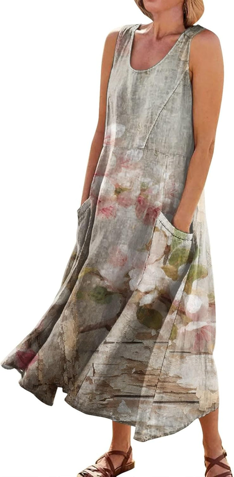 Floral Printed Sleeveless Summer Sundress with Pockets - Women's Casual Beach Long Dress 2024 - Image 37
