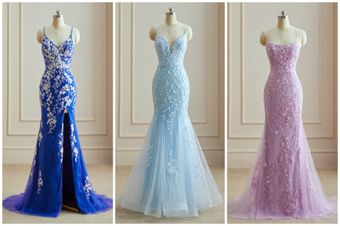 Mermaid & Sheath Appliques Long Prom Gowns