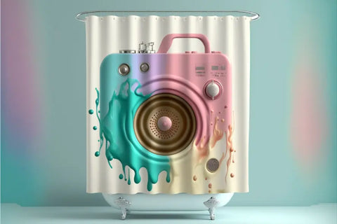 music system in the shower illustration in pastel color