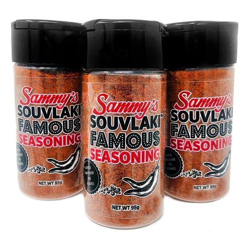 Bottles of Sammy's Souvlaki Famous Seasoning
