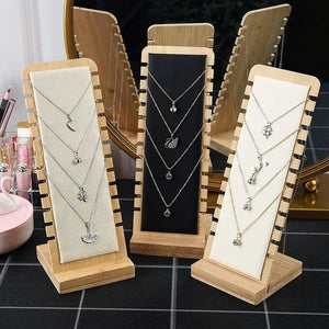 New Solid Bamboo Wood Jewelry Display Stand Necklace Showcase Holder Pendant Long Chain Handing Organizer Holder For Necklaces - MRLOUIS