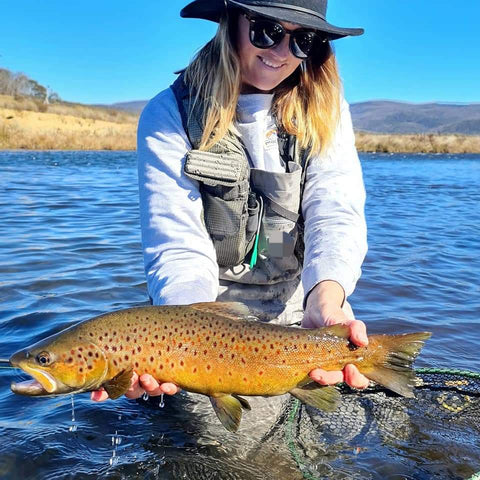 Rebecca Bailey with a beautifully conditioned Eucumbene Brown Trout