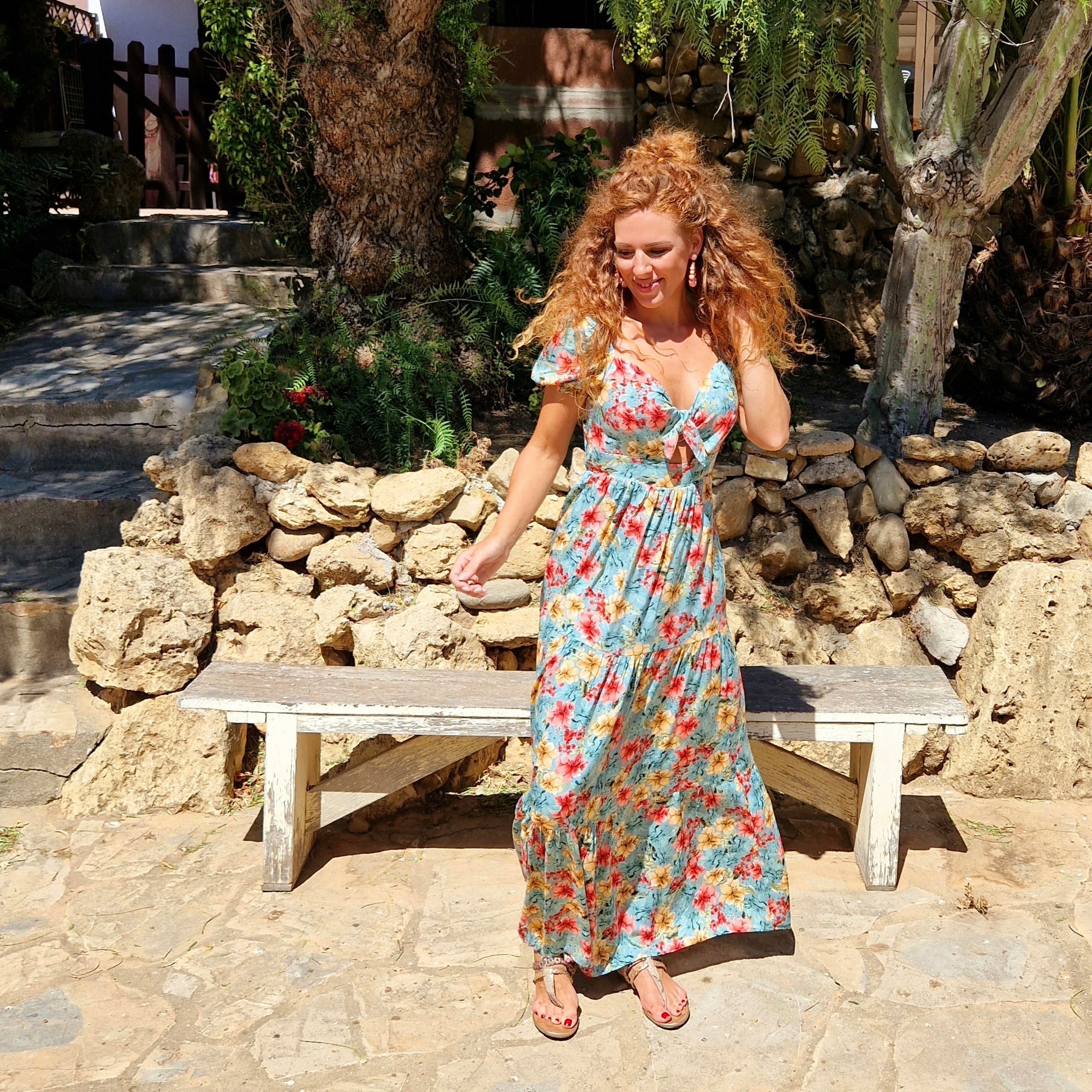 Consequent Veranderlijk inhoud Lilee turquoise Flower Power dress - FAZENNA by Candice