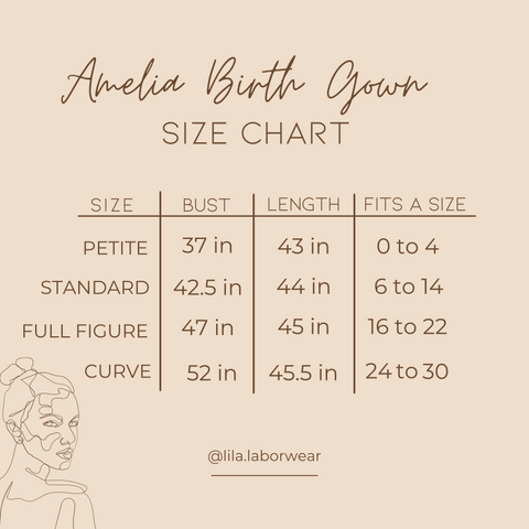 Emerald Amelia birth gown size chart