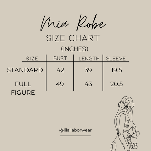 Mia robe size chart