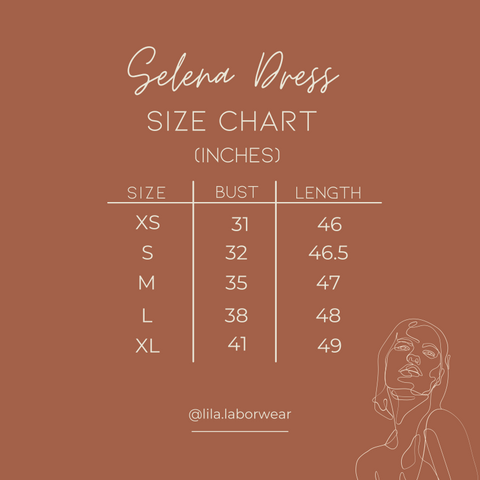 Selena dress size chart