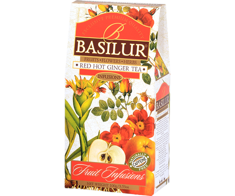 Owocowa herbata rozgrzewająca bez kofeiny Basilur Red Hot Ginger z imbirem i pomarańczą.