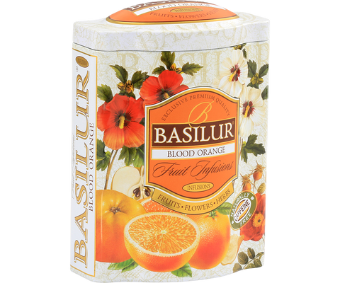 Herbata Basilur Blood Orange Fruit Infusion w puszce z motywem owoców