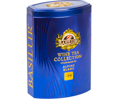 Basilur Alpine Blanc black tea with the addition of white wine aroma in a can.