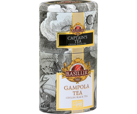 Basilur Captain's Tea & Gampola 2 in 1 black tea set in a can.