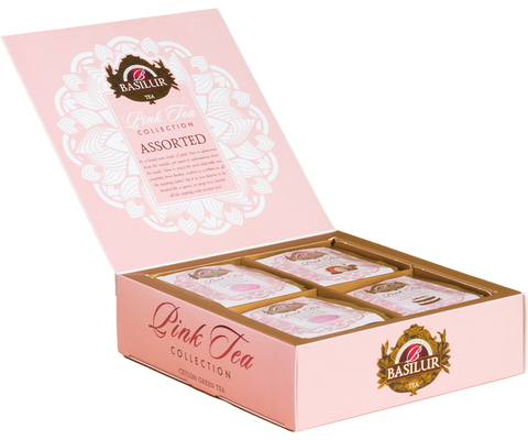 Zestaw zielonych herbat Basilur Pink Tea z aromatem słodyczy.