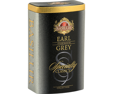 Czarna herbata Basilur Earl Grey z aromatem bergamotki w puszce.