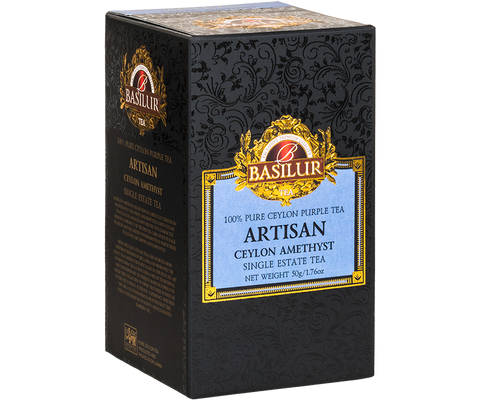 Purple Basilur Aristan Ceylon Amethyst loose leaf tea with caramel accents.