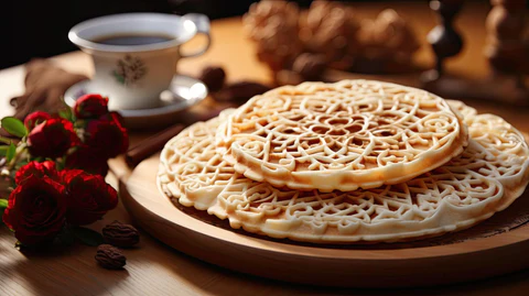 Pizzelle, Italian cookies in the shape of snowflakes resembling waffles.