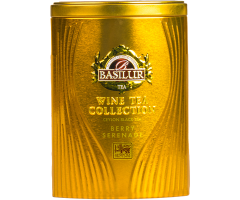 Basilur Berry Serenade black loose leaf tea with Sangria wine aroma in a can.