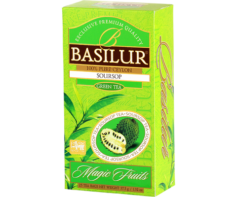 Zielona herbata Basilur Soursop z graviolą w torebkach.