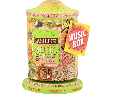 Basilur Music Concert Romantic green tea with a hint of coffee, vanilla and cream in a can (music box).